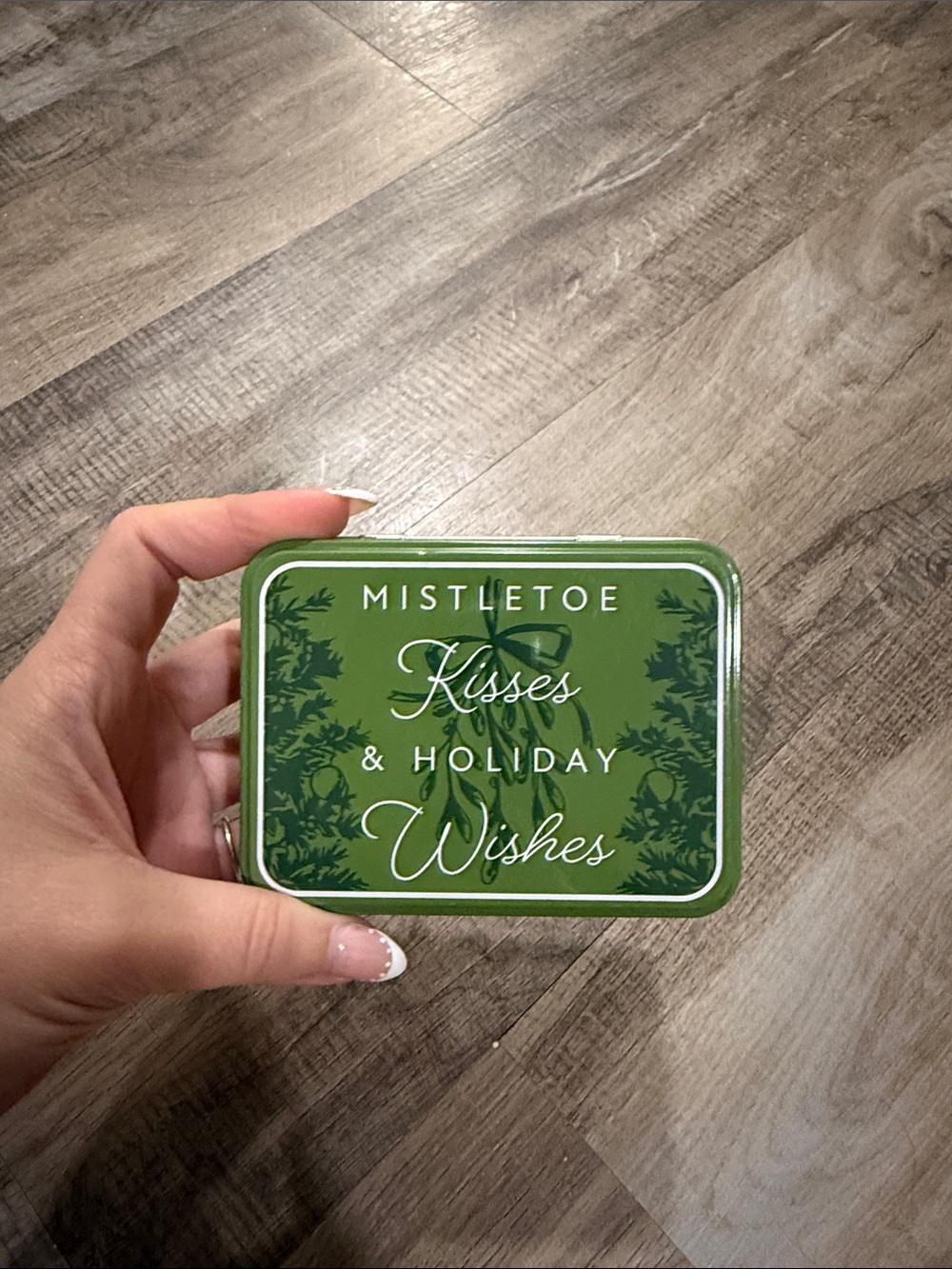 Mistletoe Kisses & Holiday Wishes Green Decorative Tin